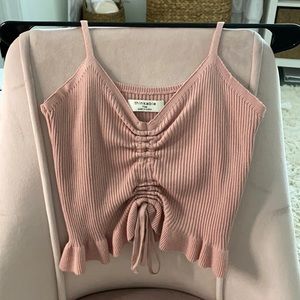 Pink scrunch tie cropped tank